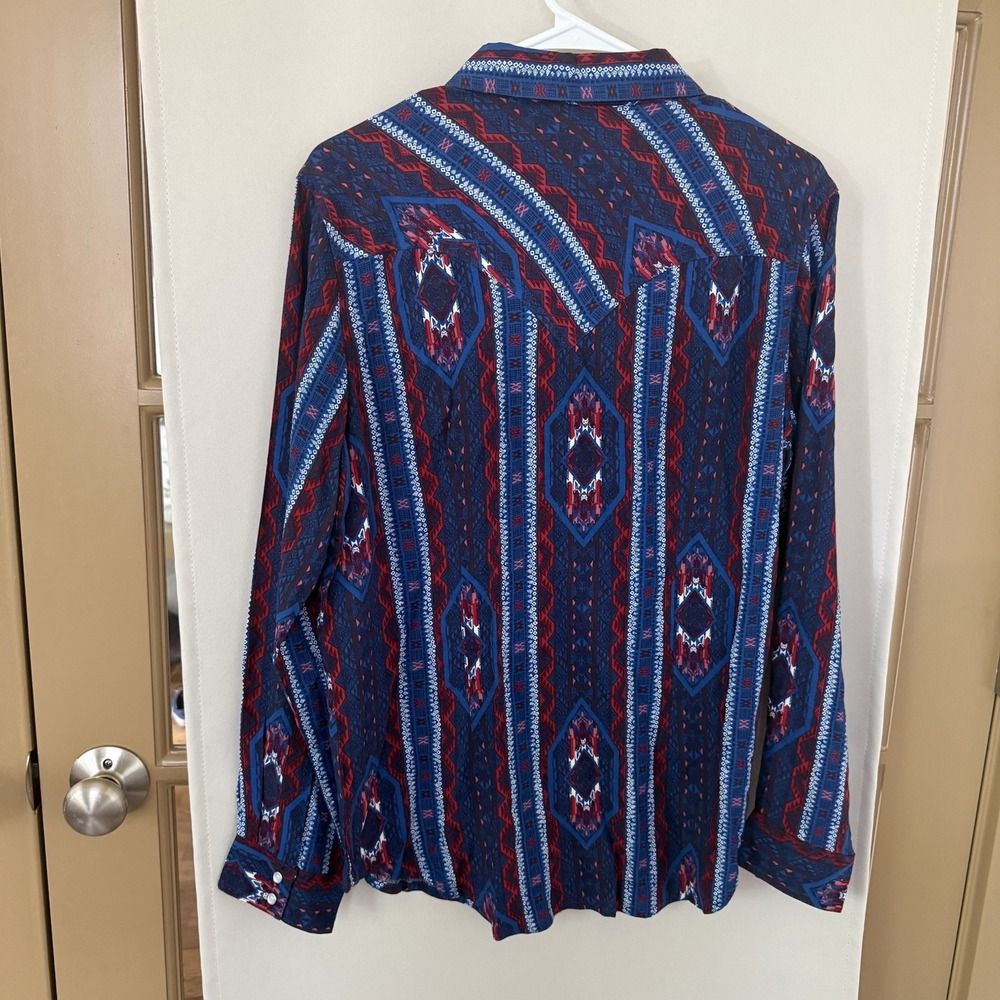 Wrangler Womens‎ Large Aztec Print Long Sleeve Pearl Snap Up Shirt Western - Picture 3 of 6